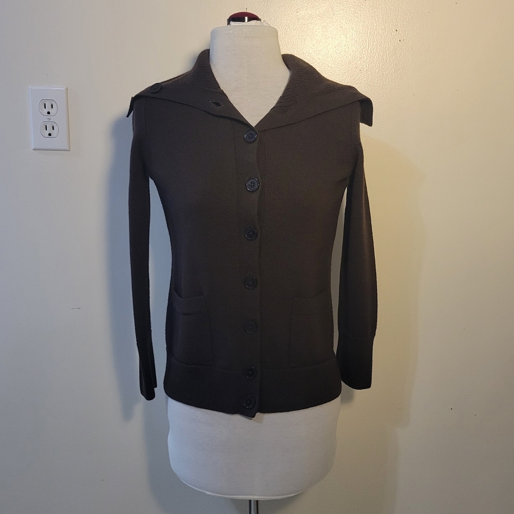 Talbots (Women's SP) Pure Merino Wool Brown Long Sleeve Button-Up Cardigan
